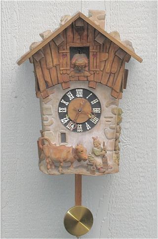 Unique Vintage Hand Carved Black Forest Clock photo