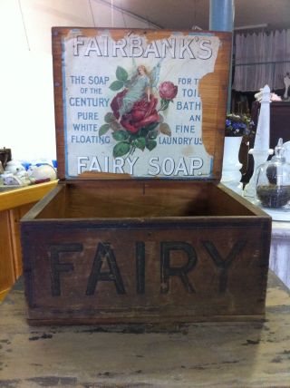 Fairbanks Fairy Soap Box Advertising Wood Antique Country Store Display Chic photo