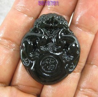 Chinese Black Jade Hand - Carved Pendant God Beast[pi Xiu] photo