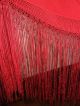 Antique Chinese Red Silk Flamenco Shawl Manton De Manila Huge 59 In.  Square Robes & Textiles photo 3
