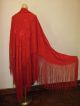 Antique Chinese Red Silk Flamenco Shawl Manton De Manila Huge 59 In.  Square Robes & Textiles photo 4