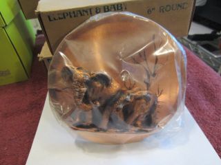 Copper African Elephant With Baby Wall Plaque.  4 