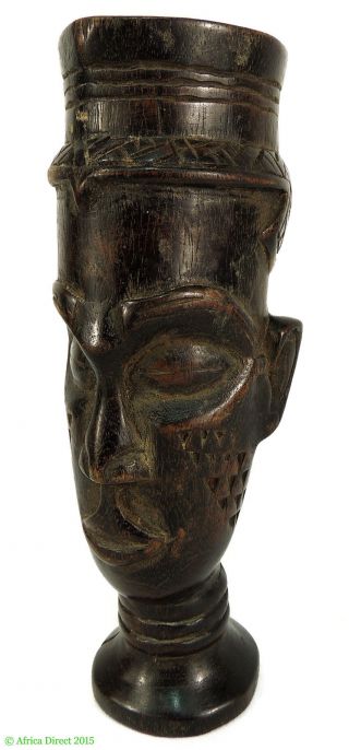 Kuba Figural Palm Wine Cup With Face Wood Congo Africa photo