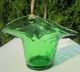 Elegant Art Deco Green Depression Quilted Glass Flower Basket Ice Bucket Barware Art Deco photo 1