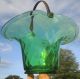 Elegant Art Deco Green Depression Quilted Glass Flower Basket Ice Bucket Barware Art Deco photo 8