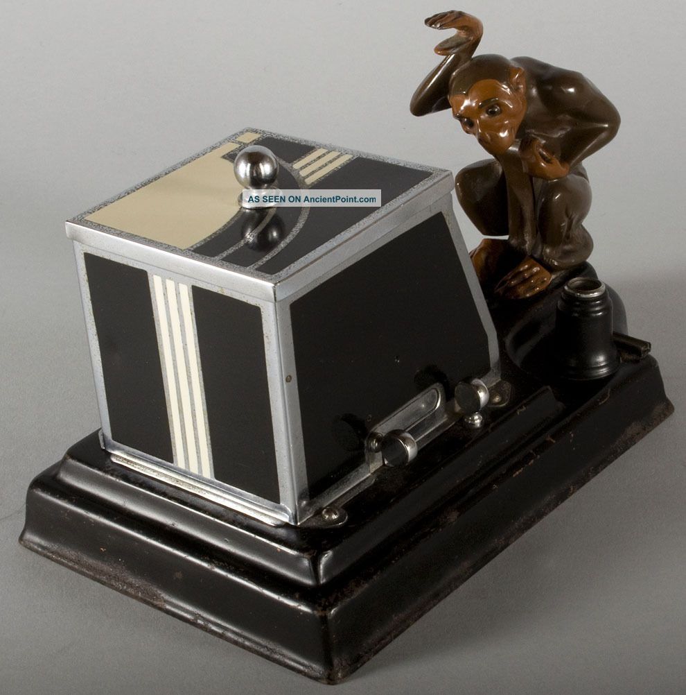 C.  1930 Ronson Mechanical Cigarette Dispenser Figural Monkey Machine Age Design Art Deco photo