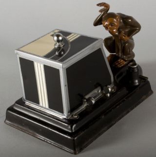 C.  1930 Ronson Mechanical Cigarette Dispenser Figural Monkey Machine Age Design photo