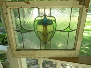 R150 Large Older & Pretty Multi - Color English Leaded Stained Glass Window photo
