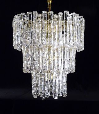 Mid Century Lucite Chandelier Light Ice Glass Kalmar Inspired 3 Tier 32 Prism photo