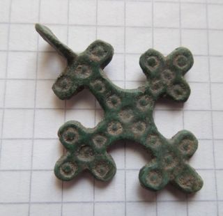 Viking Period Bronze Cross With Solar Signs On Both Sides In 1000 Ad Vf, photo