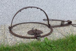 Antique Big Wrought Iron Trap,  Wolf,  Bear,  Blacksmith Hand Forged Rare Design photo