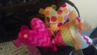Primitive Fabric Spring Heart Ornies/bowl Fillers Wreath Decorations photo