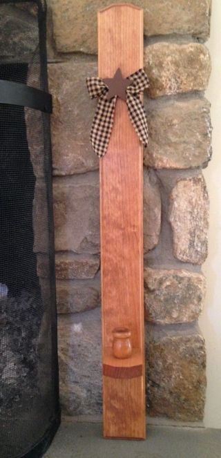Primitive Long Wood Wall Candle Holder photo