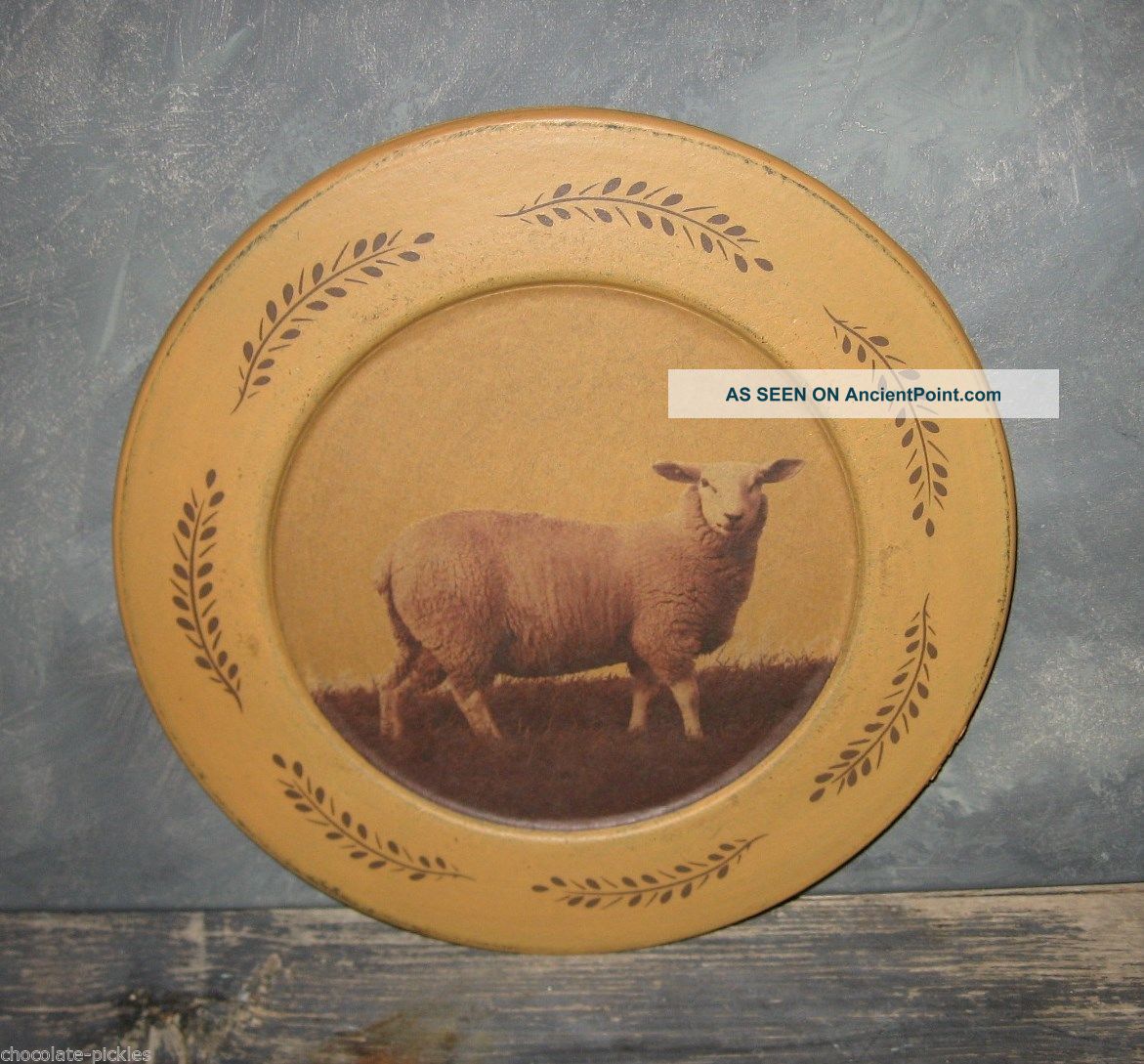 Wood Lamb Plate/tray Primitive/french Country Farm Barn Decor Mustard & Brown Primitives photo