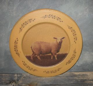 Wood Lamb Plate/tray Primitive/french Country Farm Barn Decor Mustard & Brown photo