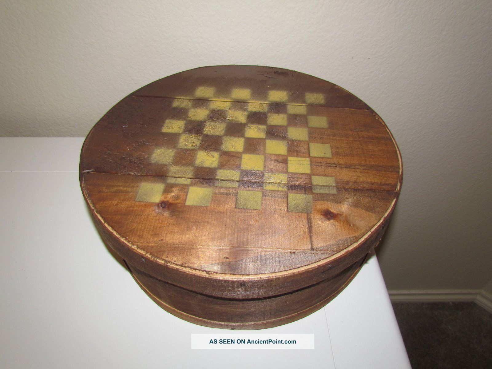 Cheese Box Checkerboard Stained Round Wooden Yellow Squares Boxes photo