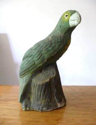 Vintage Cement Parrot Garden Statue / Figure - Weathered Painted Finish photo