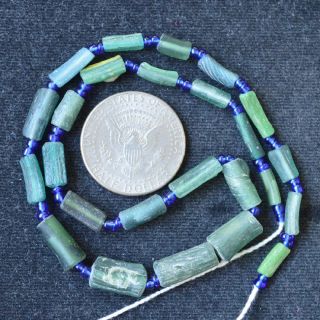 Ancient Roman Glass Beads 1 Medium Strand Aqua And Green 100 - 200 Bc 0360 photo
