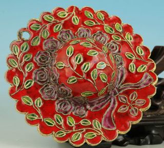 Lovely Asian Chinese Old Cloisonne Carved Flower Collect Statue Cap Netsuke photo