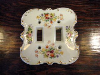 Vintage White Floral Porcelain Arnart Creation Japan Double Switch Plate Cover photo