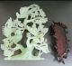 Chinese Vintage Hand Carved Nephrite Jade Birds Flowers Statue On The Wood Base Birds photo 9