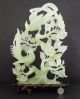 Chinese Vintage Hand Carved Nephrite Jade Birds Flowers Statue On The Wood Base Birds photo 1