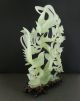 Chinese Vintage Hand Carved Nephrite Jade Birds Flowers Statue On The Wood Base Birds photo 3