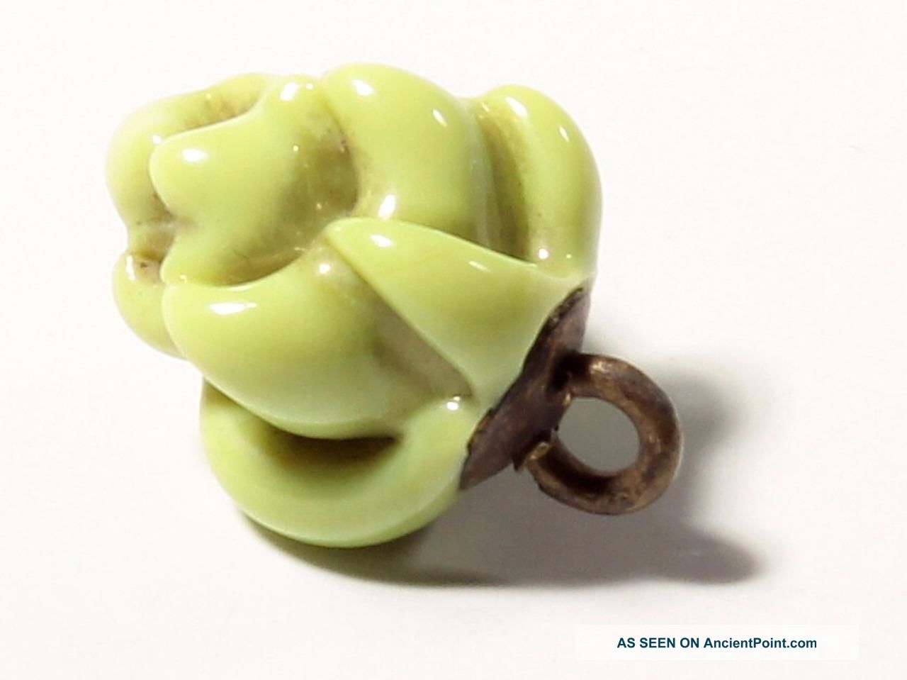 15mm Czech Bohemian Antique Vtg Lampworked Fancy Green Flower Art Glass Button Buttons photo