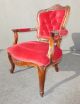 French Provincial Style Carved Red Velvet Accent Side Arm Chair Vintage Post-1950 photo 1
