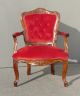 French Provincial Style Carved Red Velvet Accent Side Arm Chair Vintage Post-1950 photo 2