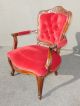 French Provincial Style Carved Red Velvet Accent Side Arm Chair Vintage Post-1950 photo 3