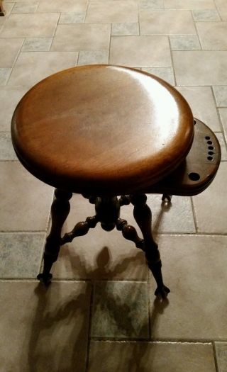Old Fashioned Antique Vintage Wooden Piano/organ Swivel Stool W/claw & Ball Feet photo