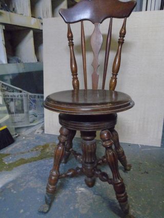 Vintage Antique Piano Chair Spindell Back Claw Feet 1900’s Excell.  Cond. photo