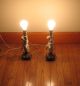 Pair Antique Ceramic Cherub Angel With Victorian Brass Base Table Lamp Lamps photo 1