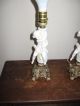 Pair Antique Ceramic Cherub Angel With Victorian Brass Base Table Lamp Lamps photo 2