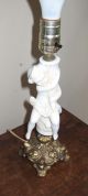 Pair Antique Ceramic Cherub Angel With Victorian Brass Base Table Lamp Lamps photo 4