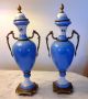 French 19th/20th C Sevres Robin Egg Blue Porcelain Painted Urns Vases Urns photo 3