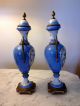 French 19th/20th C Sevres Robin Egg Blue Porcelain Painted Urns Vases Urns photo 5