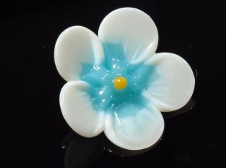 (1) 23mm Antique Victorian Venetian Lampwork Realistic Blue Glass Flower Button photo