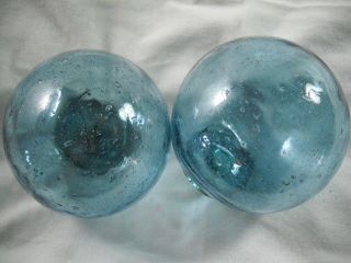 2 Authentic Japanese Bubbly Blues Boys Glass Fishing Floats photo