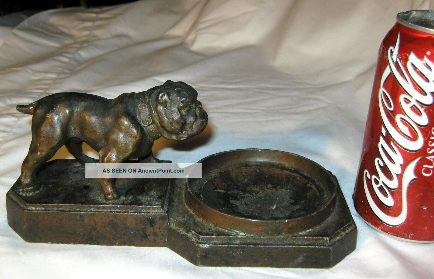 Antique Nuart American U.  S.  Bull Dog Smoking Art Statue Sculpture Ashtray Tray Metalware photo