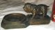 Antique Nuart American U.  S.  Bull Dog Smoking Art Statue Sculpture Ashtray Tray Metalware photo 1