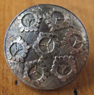 18th Century,  Repoussé,  Wood Back Tin Button With Catgut Shank photo