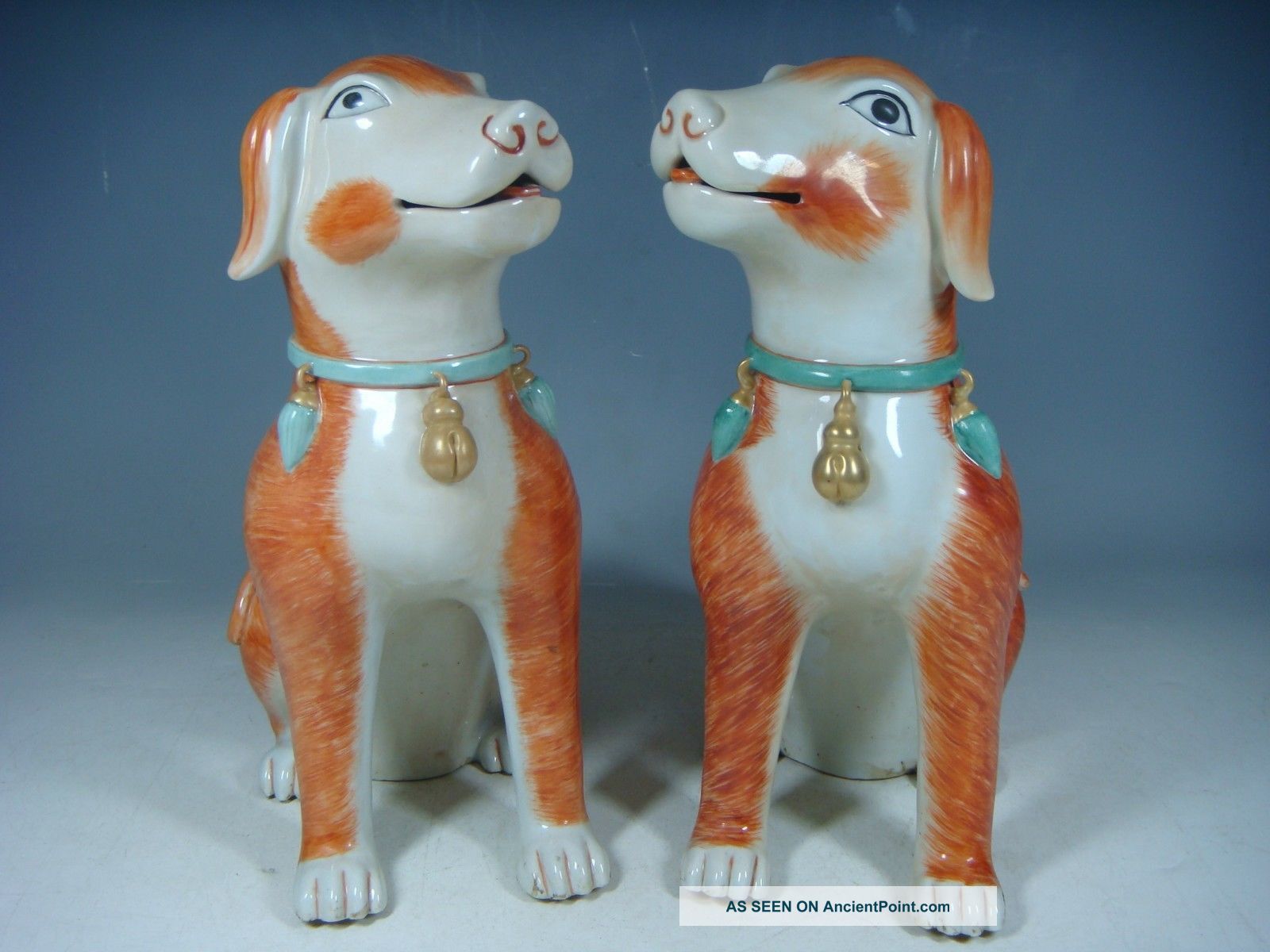 Chinese Porcelain Red Glaze Of A Pair Dogs Dogs photo