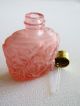 Czech Bohemia Frosted Pink Rose Glass Mini Perfume Bottle Art Deco Dauber Perfume Bottles photo 1