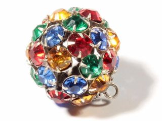 (1) 19mm Vintage Czech Multicolor Crystal Rhinestone Ball Waistcoat Glass Button photo
