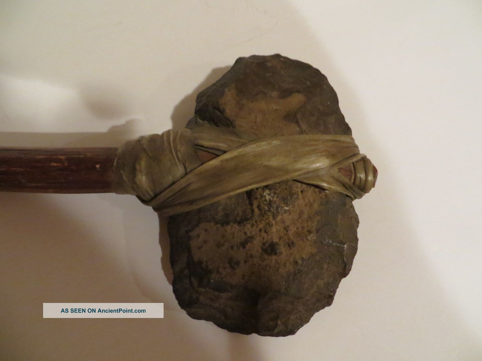 Paleolithic Hand Made Tool,  Wooden Handle W/rock Head Primitives photo