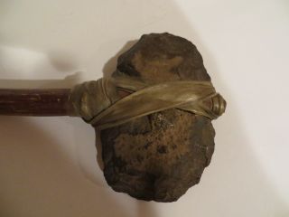 Paleolithic Hand Made Tool,  Wooden Handle W/rock Head photo