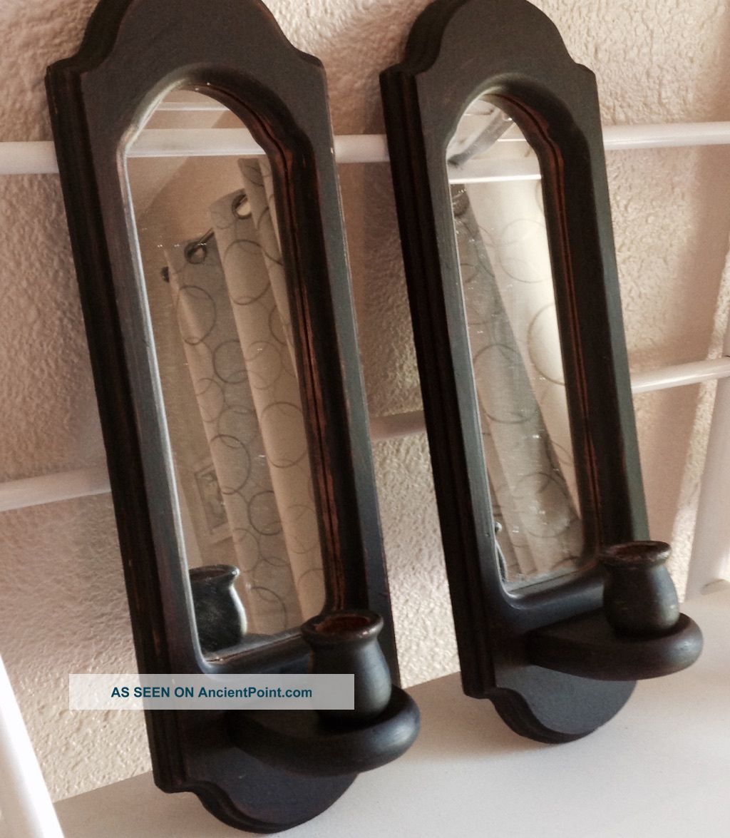 Primitive Wooden Pair Wooden Mirrored Sconces Primitives photo