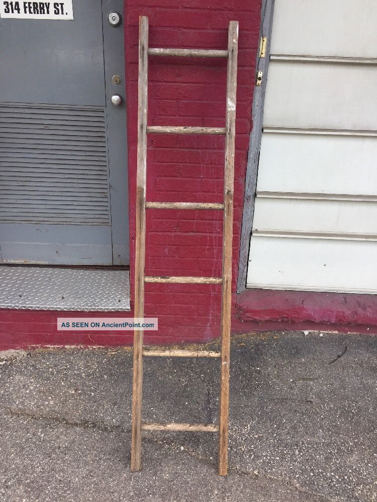 Authentic Wood Wooden Ladder Primitive 6 Ft Farm House Rustic Log Cabin Primitives photo